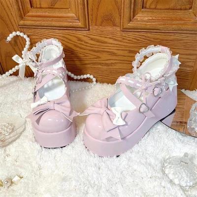 Туфли Kawaii Lace White Lolita, женские туфли Mary Janes с пряжкой в форме сердца, японские лакированные туфли Jk