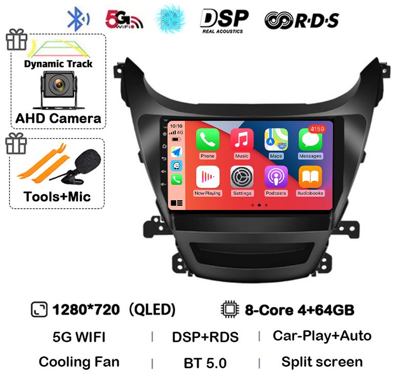 Android 14 Автомагнитола Carplay Auto для HYUNDAI ELANTRA 2011 2012 2013 2014 2015 2016 Мультимедийный стерео видеоплеер GPS 4G WIFI