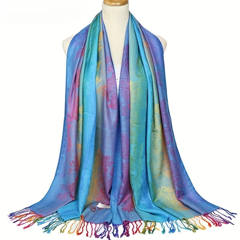 Elegant Peacock Jacquard Tassel Scarf - Gradient Color Shawl for Windproof Sunscreen - Perfect for Mardi Gras Party