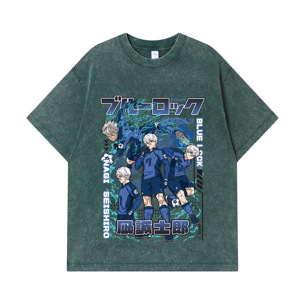 275 GSM Washed T-shirts 100% Cotton Blue Lock V3 Print Unisex Heavy Cotton T Shirt