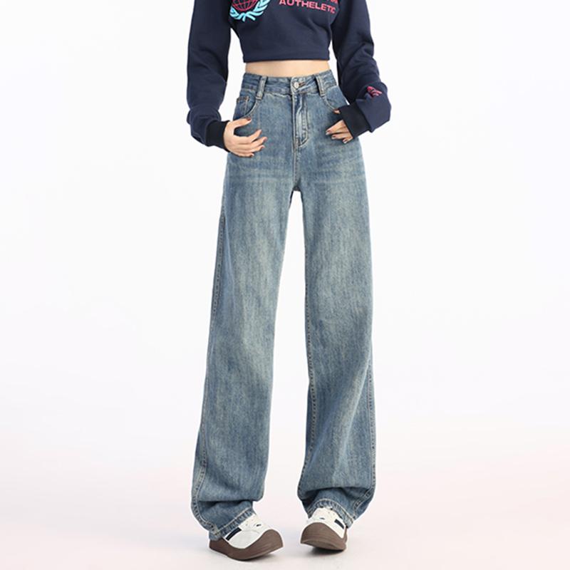 Women's autumn and winter fleece jeans versatile and comfortable cropped pants that cover flesh and show off thinness, high waisted wide leg pants
