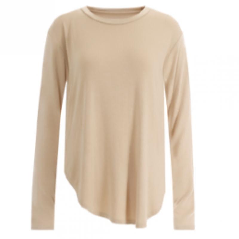 Shop Women Round SpliT Hip Cover Yoga Long Sleeve T shirT Ivory Rnf Wsh 11860