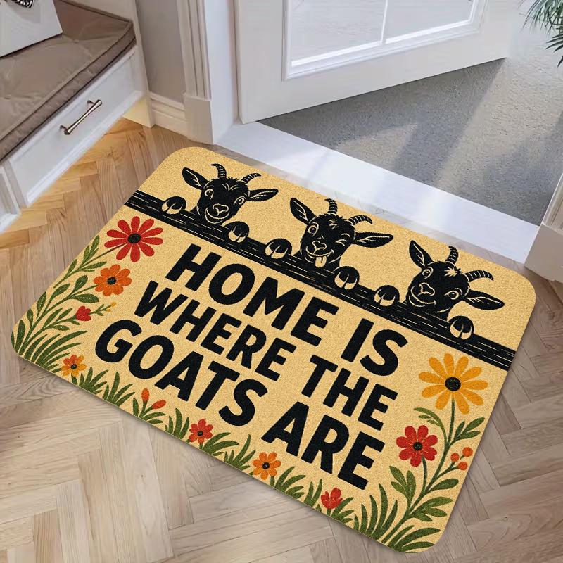 1pc, 2D Flat Printing, Farmhouse Goat Doormat Entrance Hall Anti-Slip Mat, Anti-Slip Machine Washable Easy Clean Polyester Carpet, Suitable for Home A