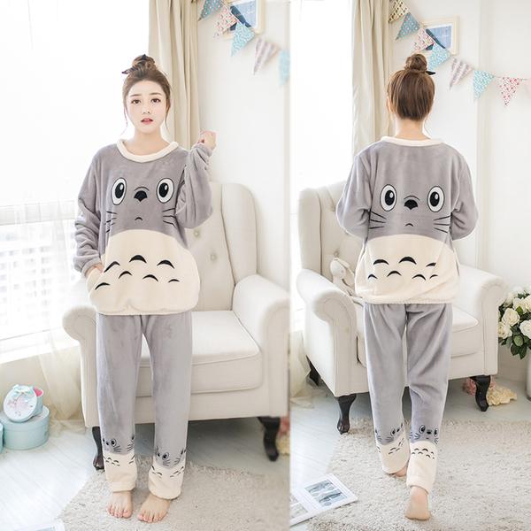 New 2024 Autumn Winter Warm Flannel Women Pijama Sets Thick Coral Velvet Long Sleeve Cute Sleepwear Set Thin Flannel Pajamas Set