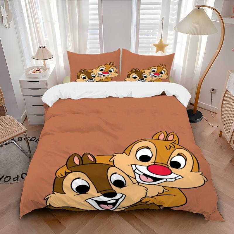 3pcs Naughty Chip 'n' Dale Printed Duvet Cover Set (1 * Cover+2 * Pillowcase, Without Core), Suitable for Home Bedroom, Guest Room, Dormitory Dec