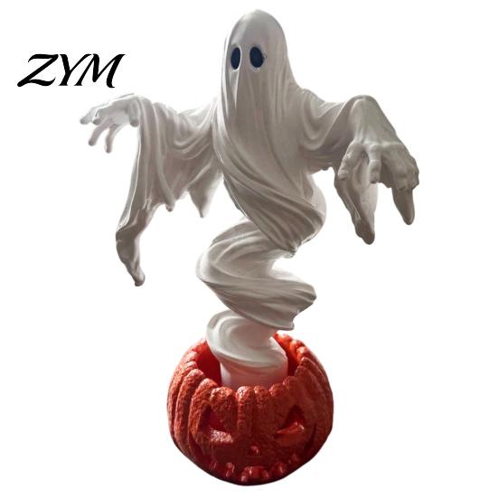 Battery Operated LED Ghost Lamp Swirling Pumpkin Yard Lamp, Lighted Spooky Statue, Warm Outdoor Halloween Table Centerpieces Decor, Fall Autumn Garden