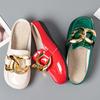 Summer Women Slipper Low Heels Casual Slides Flip Flop Round Toe Brand Design Gold Chain Closed Slip On Shoes Mulles