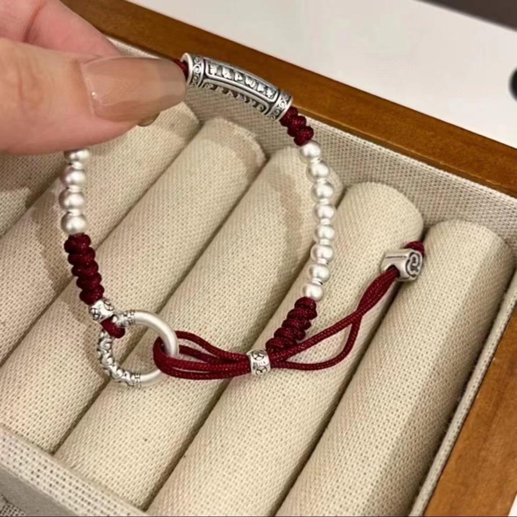 Buckle Retro Mantrasafety Characters Six National Style Bracelet Men And Women Couples Handmade Beaded Birthday Year Red Hand Rope