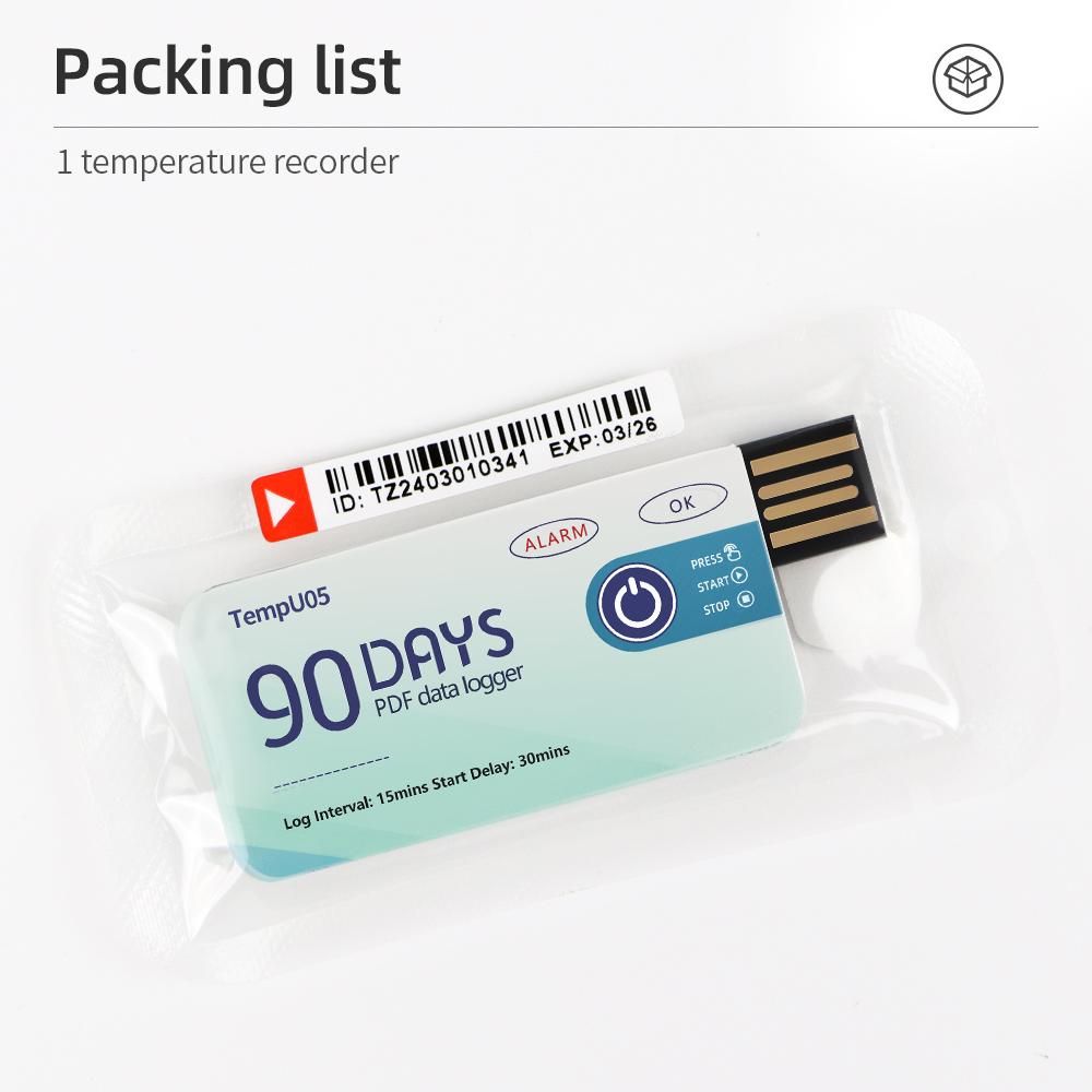 TempU05 Temperature Data Logger 10000 Points USB Report 60 90 Days USB Disposable Recorder Temperature Analyzer for Cold Chain