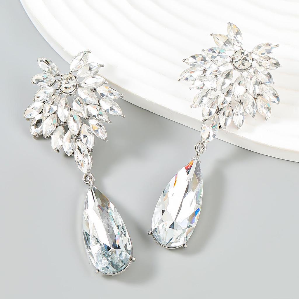 Серьги-цветы в форме капли: Сплав с полным алмазом и акрилом, европейский и американский стиль