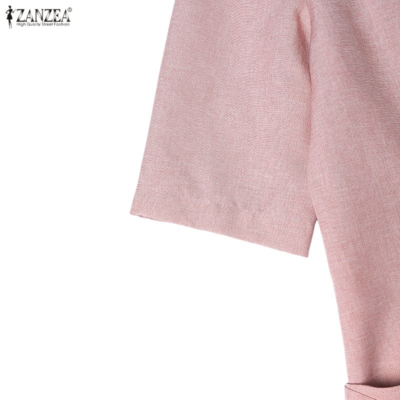 ZANZEA Женское повседневное летнее платье с коротким рукавом и кукольным воротником