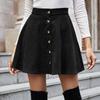 Women Lady  Solid Color High Waist Corduroy A-line Skirt   Skirt