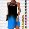 Летнее модное сексуальное платье без рукавов, мягкое повседневное 3D синее платье с градиентным принтом, платье на бретельках без рукавов, летнее платье на подтяжках
