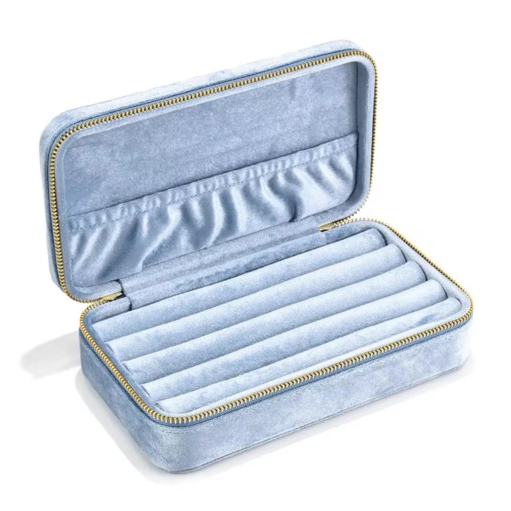 Hot Sale Luxury Velvet Ring Storage Box Custom Logo Portable Zipper Earrings Jewelry Organizer Case Travel Jewelry Box