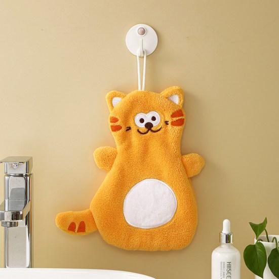 Полотенце для рук со шнурком, поглощающее воду, мягкое, удобное, из кораллового флиса, в форме кота Гарфилда, подвесное полотенце для протирания рук, тряпка для чистки, ежедневное использование