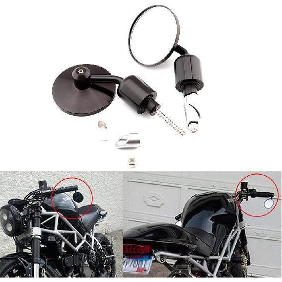 Universal Black Motorcycle Aluminum Rearview Side Mirrors 7/8" Bar End For Cafe Racer Bobber Cruiser Scooter