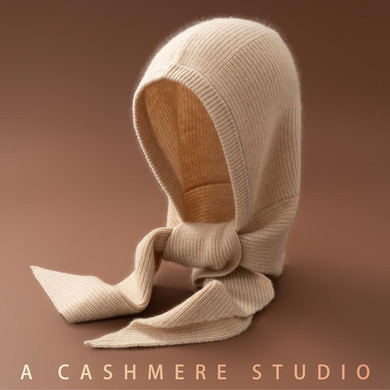 Cashmere Balaclava Hat Scarf Combo Winter Warmth Oversized Fit Knitted Beanie With Straps