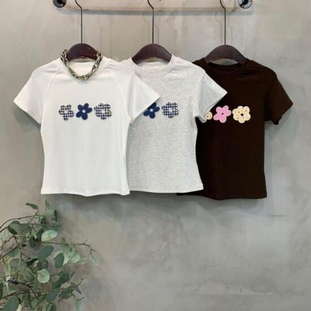 C S In The Room Women S Hado Flower Embroidery paTCh Raglan ShorT Sleeve T ShirT