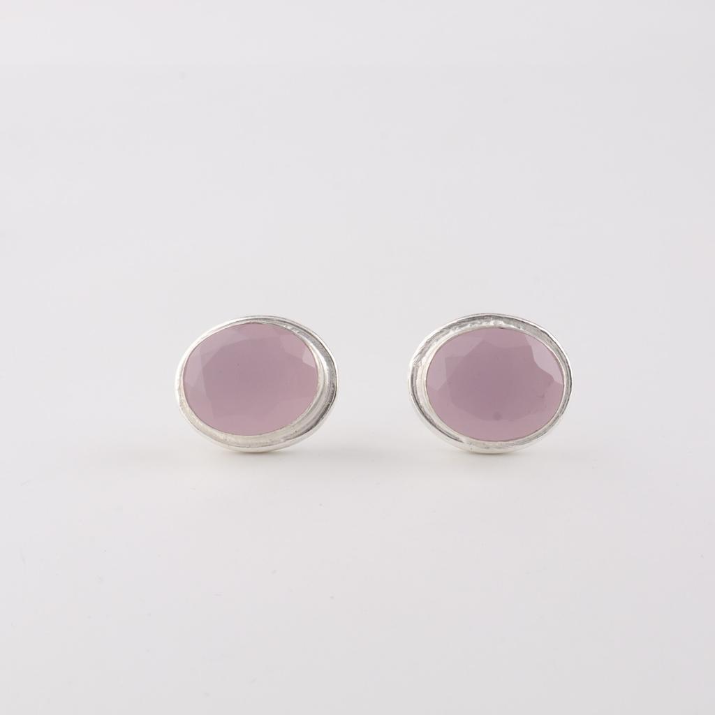 Rose Chalcedony Gemstone 925 Sterling Silver Jewelry Handmade Stud Earrings 0.5" EE-178-20
