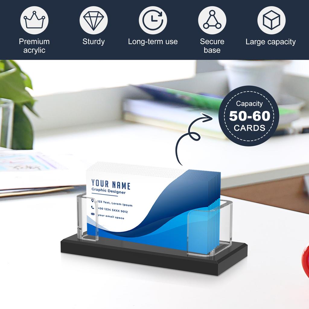 2Pcs Acrylic Business Card Holder 1 Slot Transparent Name Card Stand with Widened Base Office Name Card Organizer for Desktop
