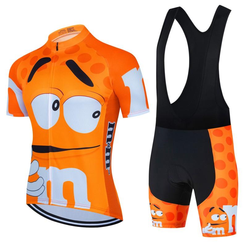 Mens Womens Cycling Bib Shorts Set With Cartoon MMs Design Breathable Moisture-Wicking Bike Outfit