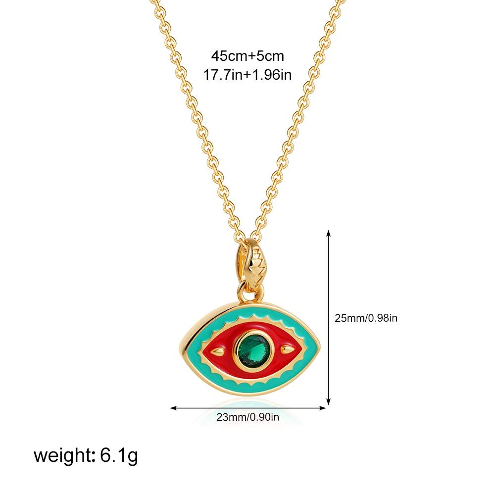 Vintage Multicolor CZ Zircon Enamel Evil Eye Pendant Necklace for Women Fashion Gold Plated Oil Drip Charm Collar Jewelry Gifts