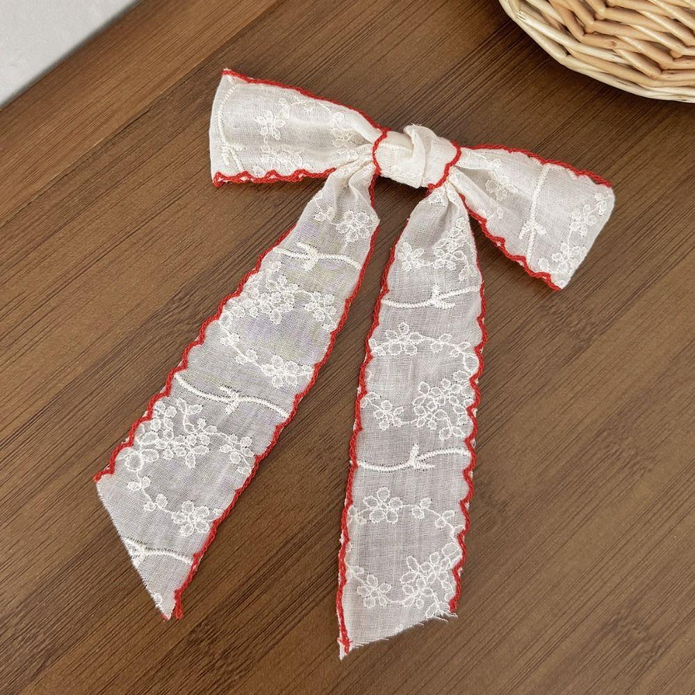 Lace-trimmed Lace Hair Clip Long Tail Bow Ribbon Hair Clip For Women and Girls