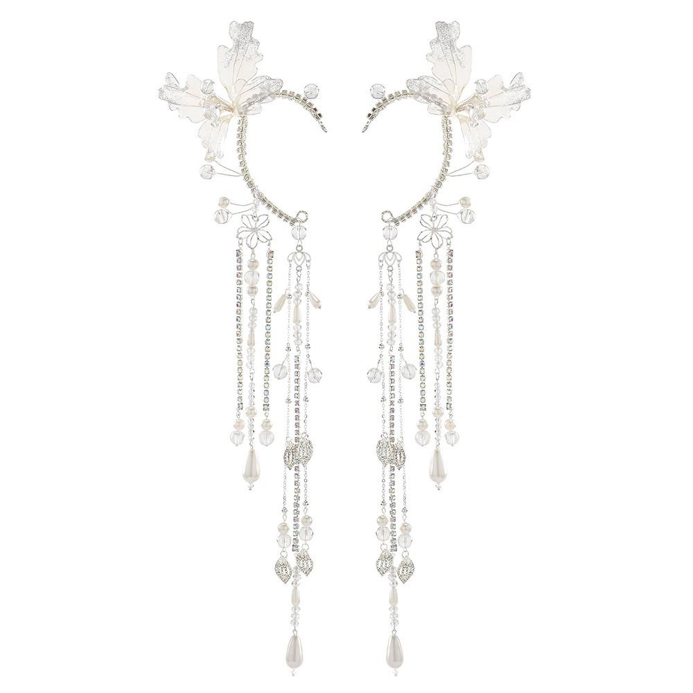 Каффы для ушей в виде эльфа с белым цветком, золотые манжеты для ушей в виде русалки для Хэллоуина, Рождества, свадьбы, вечеринки