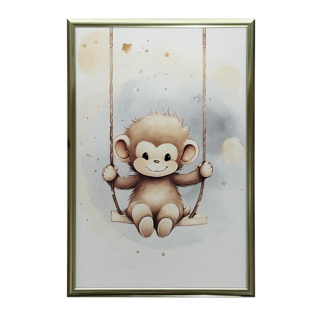 Małpka Na Huśtawce Małpka Na Huśtawce, 70X100 Cm, Rama Drewniana Ciemny Brąz, Papier Matowy 230 Gsm