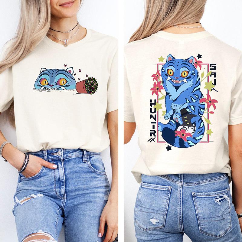 Women's T-shirts KPop Demon Hunters Printed Round Neck Short Sleeved Loose Cotton T-shirt