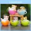 Mini Teacup Cat Pvc Figurines Desktop Decor Collectible Display Toys Kids Gift