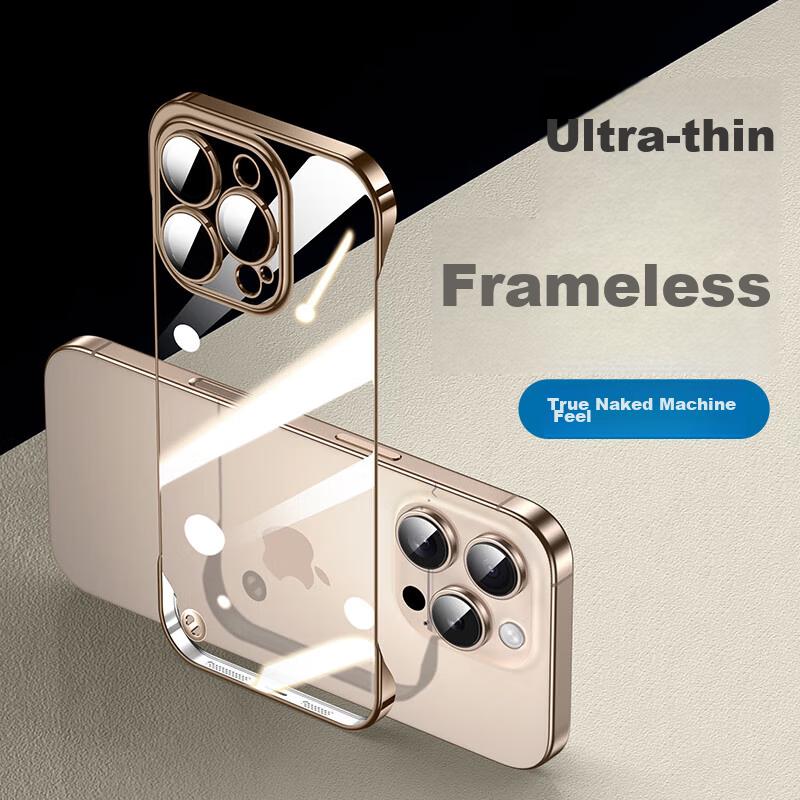 With Camera Lens ProtectorIPhone 16 Pro Case, Transparent Electroplated Borderless Ultra-Thin Shockproof Simple Design, Desert Gold