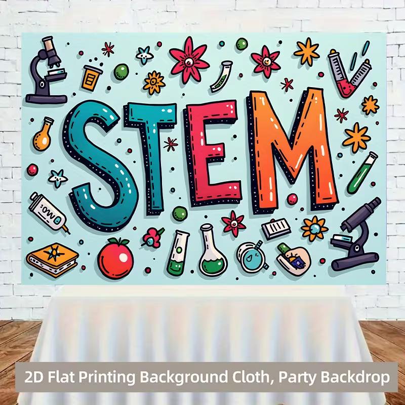 2D Colorful STEM Banner Backdrop for Science Themed Birthday Party Supplies