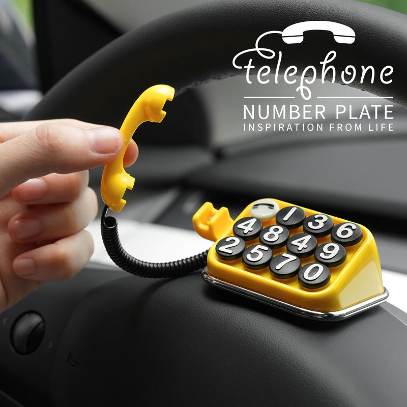 Creative Retro Temporary Parking Car Number Plate Old Telephone Theme Mobile Phone Number Retention Car Interior Decoration
