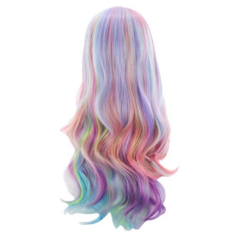 Long Curly Wigs Colorful Rainbow Wig Women Cosplay Synthetic Hair High Temperature Fiber Fake Hair Halloween Party Play Perucas