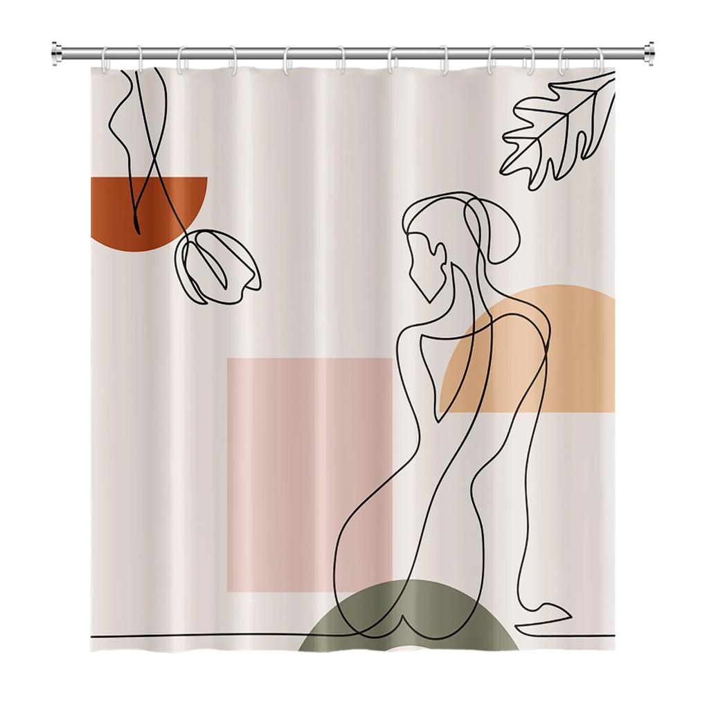Abstract Mid Century Shower Curtain Arch Sun Moon Minimalist Geometric Curve Stripes Fabric Christmas Landscape Bth Curtain Hook