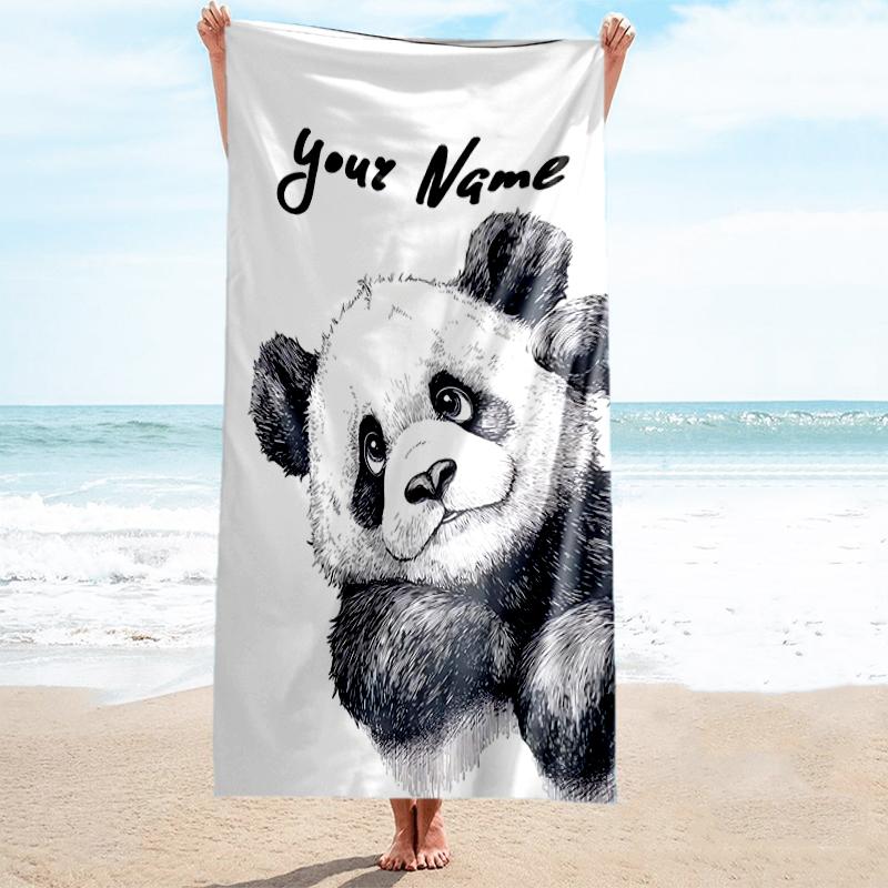 1PC Custom Name Panda Sketch Card Beach Towel Highly Absorbent And Sand-Resistant Towel for Swimming, Pool, Yoga, And Travel Lightweight