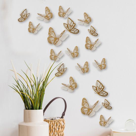 20 Pcs 2 Layers Wing Butterfly Wall Decor Self-Adhesive 3D Hollow Butterfly Stickers for Home Bedroom Cake Baby Shower Birthday Party Decoration