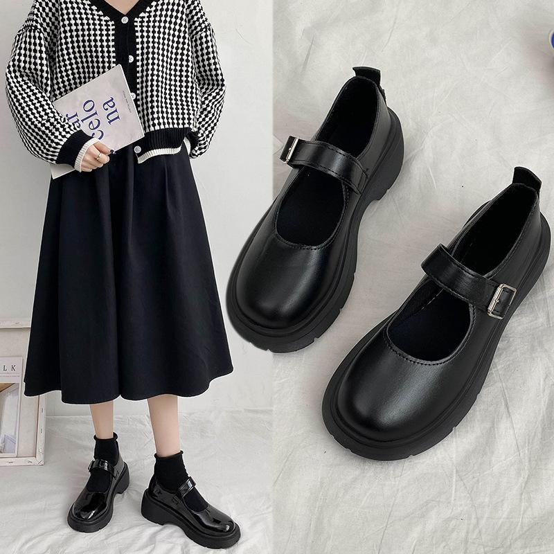High Heels Women's Autumn 2025 New Round Head Thick Heel Versatile Retro Japanese Small Leather Shoes Black Mary Jane Shoes