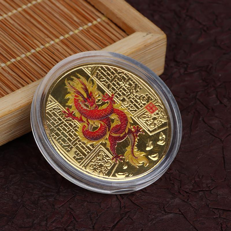 1 шт. памятные монеты 2024 года «Год Дракона» с нарисованным значком зодиака AVE