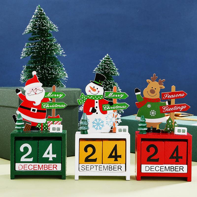 Santa Claus Christmas Tree Gift Wooden Calendar Desktop Decoration Ornaments Wooden Calendar Ornaments For Home Decoration