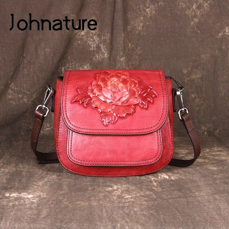 Johnature Женская сумка из натуральной кожи с тиснением ручной работы, винтажная маленькая сумка через плечо из натуральной яловой кожи