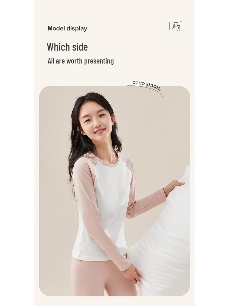 Girls' Cotton Color Block Thermal Set - Slim Fit Long Johns & Undershirt for Teens