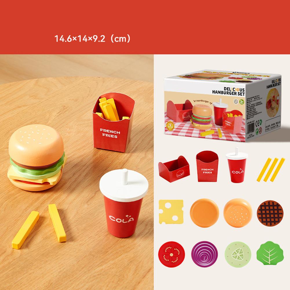 Wooden Play Food Set Pretend Hamburger Set Fast Food Toy Play Kitchen Accessories Early Educational Learning Toys Gifts For Kids