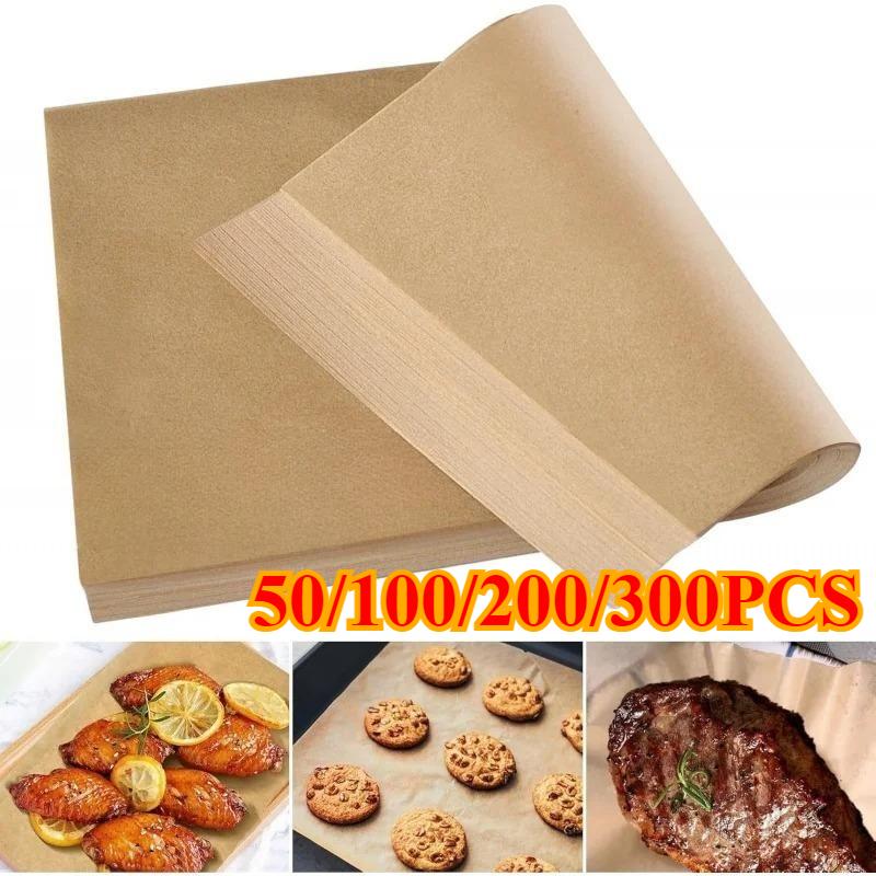 100 Pcs Paper Food Grade Baking Sheets Non-Stick Oil-Proof Baking Paper Oven Liner Sheet BBQ Pad for Baking and Barbecue Air Fryer Paper