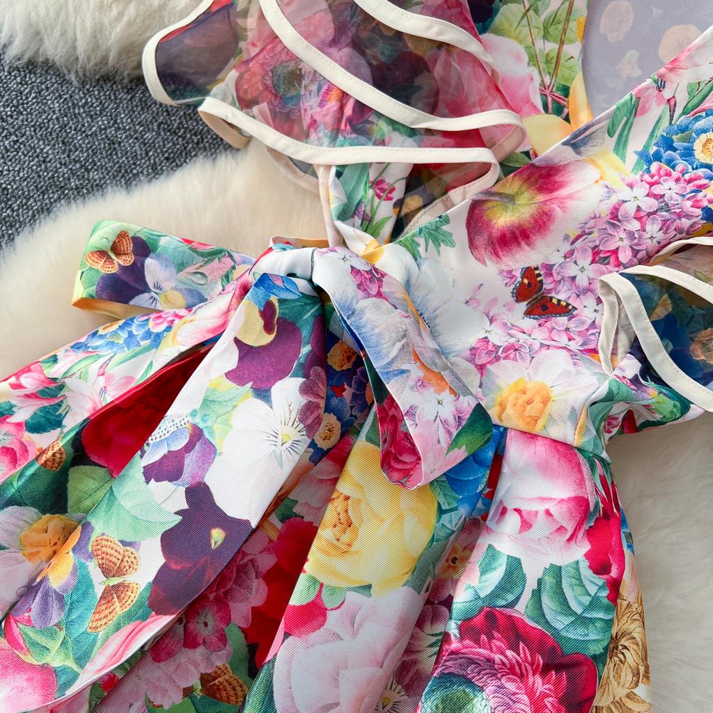 Франция Элегантный Винтаж Дворцовый Вечернее Платье Женщин Сетчатый Принт Пояса Оборками Длинное Вечернее Платье Женщин Повседневная Праздничная Одежда Новинка