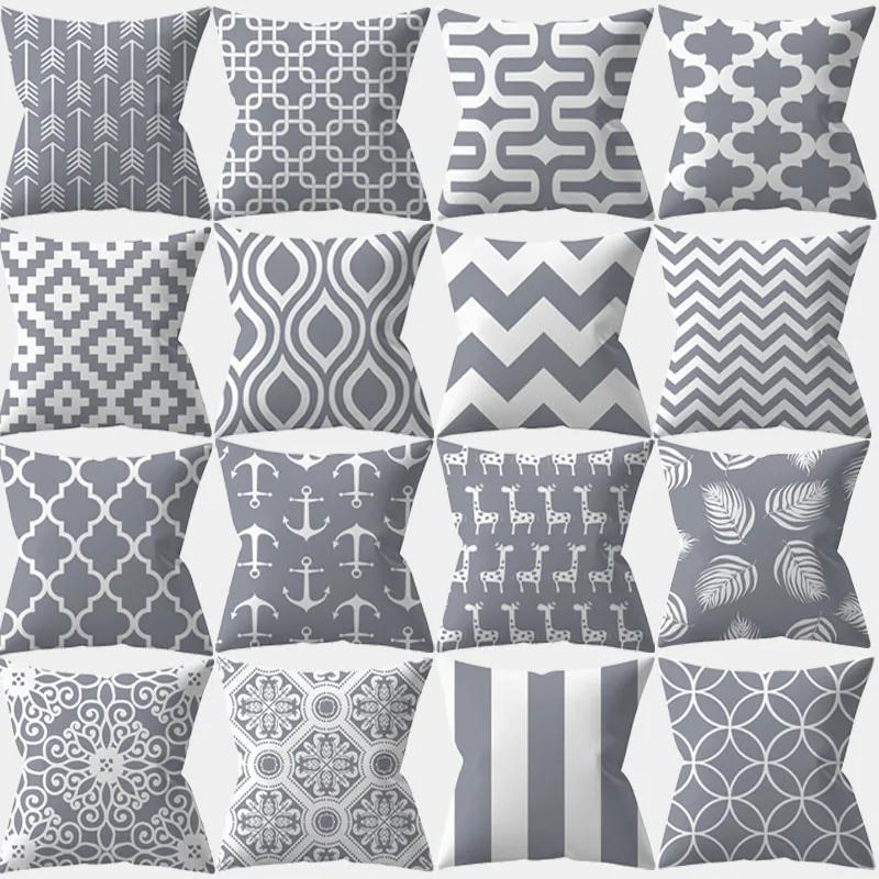 Чехол для подушки с геометрическим узором 45x45 Полиэстер Серая наволочка Диванные подушки Декоративные подушки Домашний декор Наволочки
