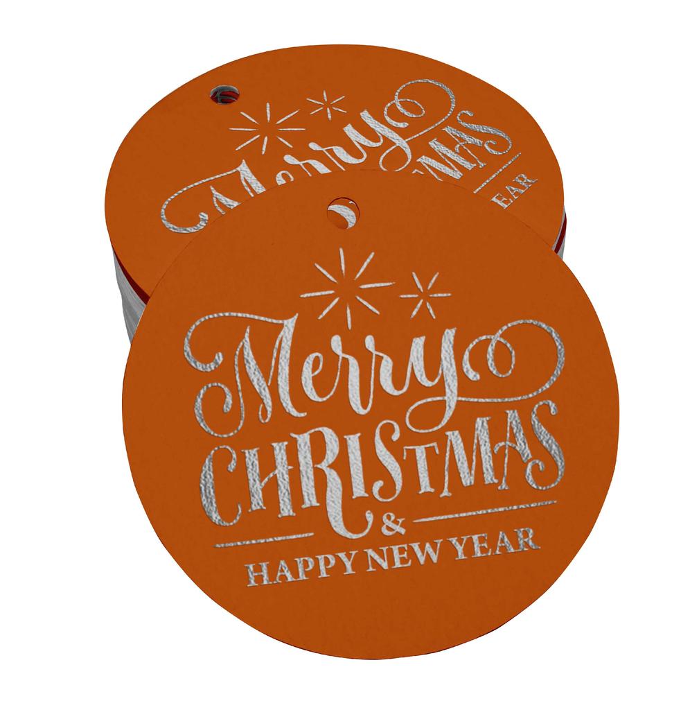 Inkdotpot Pack Of 100 Real Gold Foil Paper Tags Merry Christmas & Happy New Year Text Favor Hang