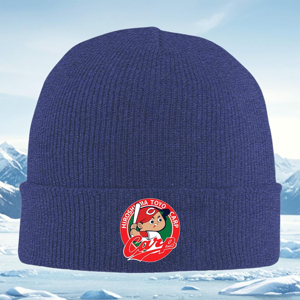 Baseball player holding bat red circle logo Men Women Unisex Knitted Hat Beanie Pullover Cap Winter Thermal Warm Christmas Outdo