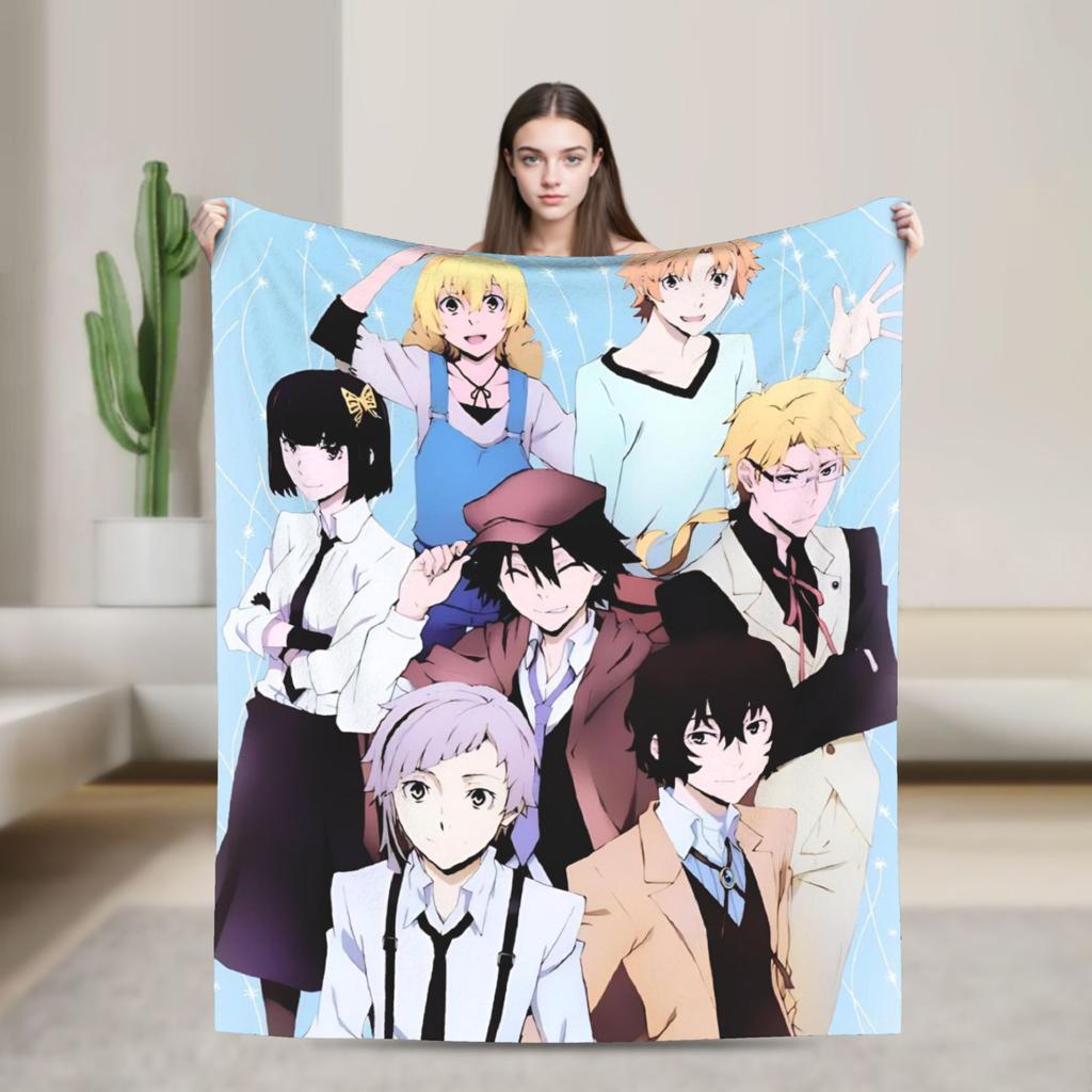 Dazai Bungo Stray Dogs Blanket Flannel Printed Multifunction Super Warm Throw Blanket for Home Travel Quilt